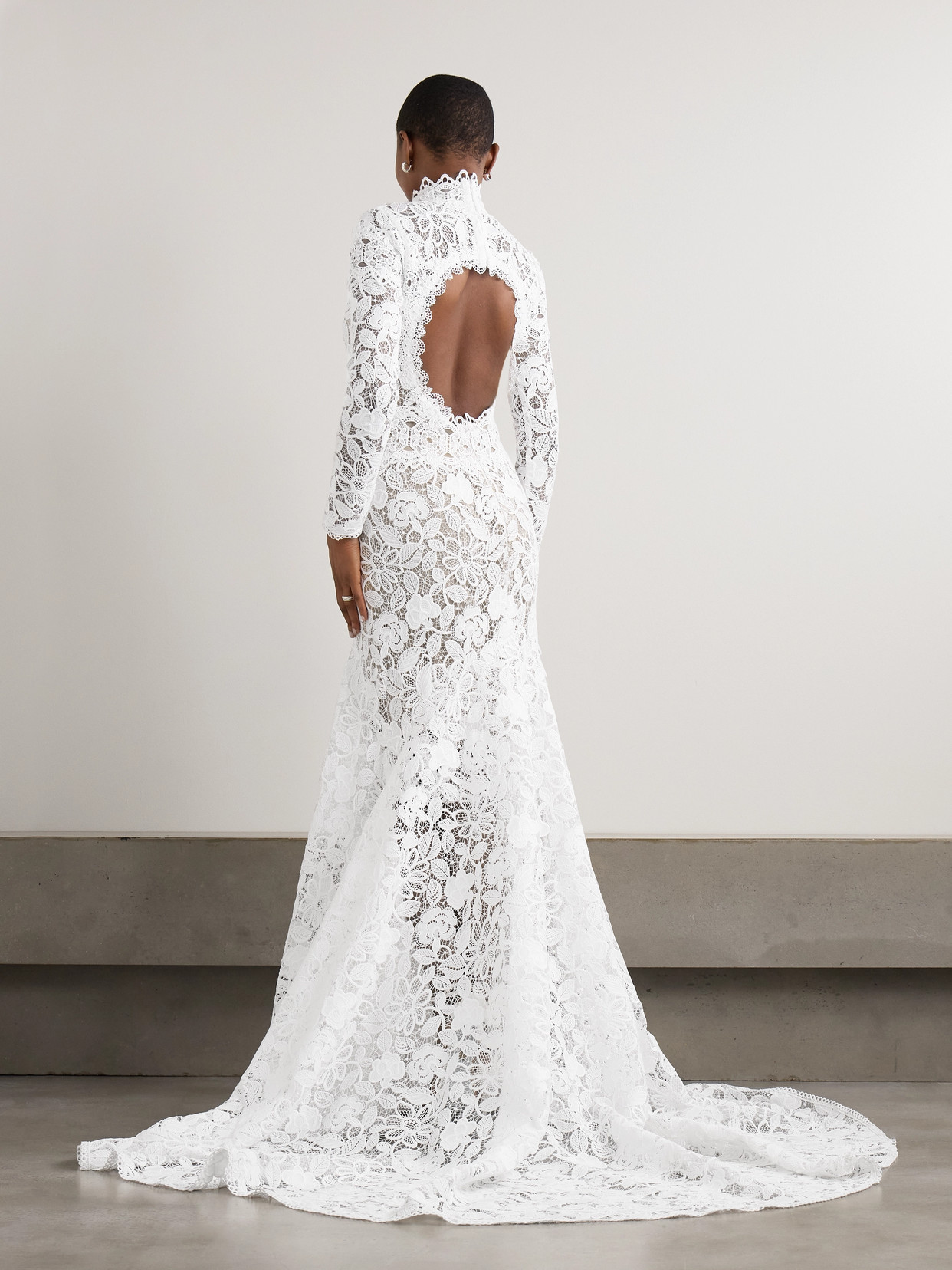 Costarellos Alessa Cutout Corded Lace And Tulle Turtleneck Gown In Off-white