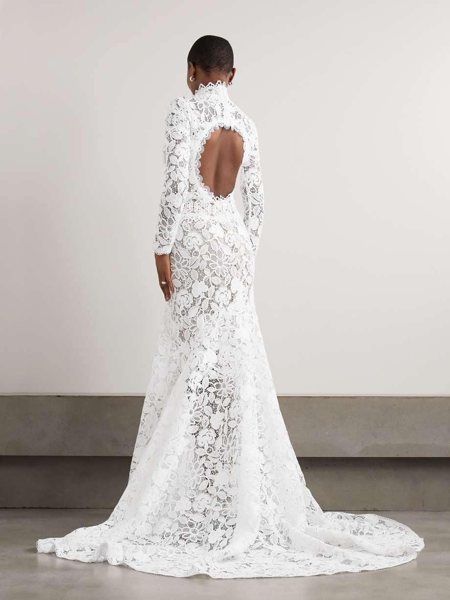 alessa cutout corded lace and tulle turtleneck gown