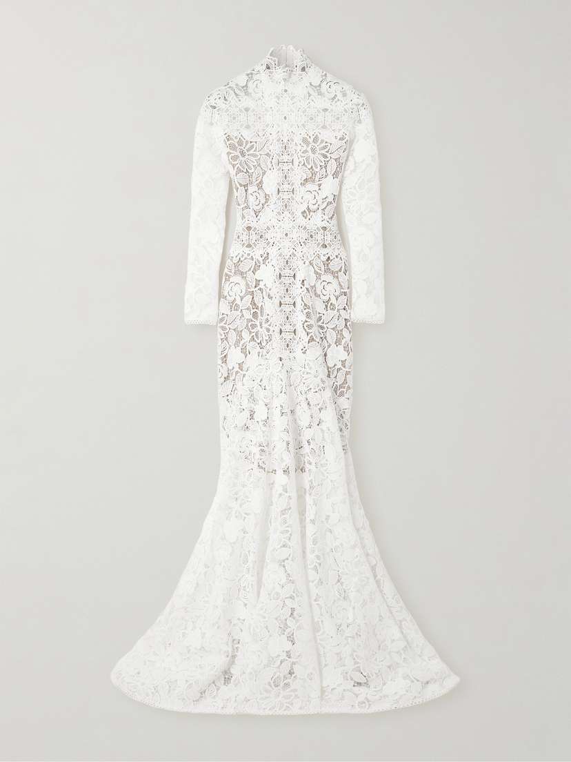 Costarellos Alessa Cutout Corded Lace And Tulle Turtleneck Gown