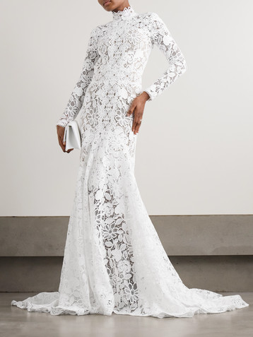 Costarellos Alessa cutout corded lace and tulle turtleneck gown
