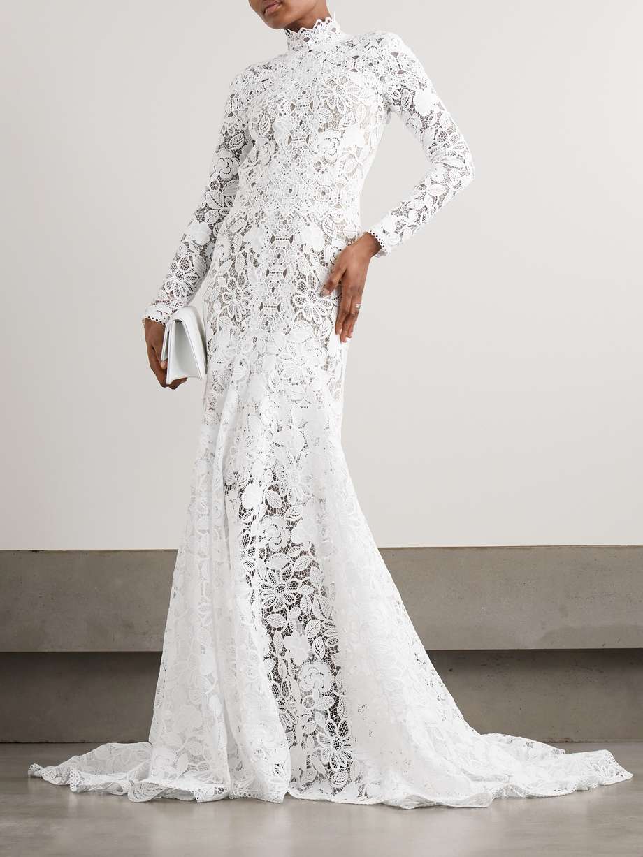 alessa cutout corded lace and tulle turtleneck gown