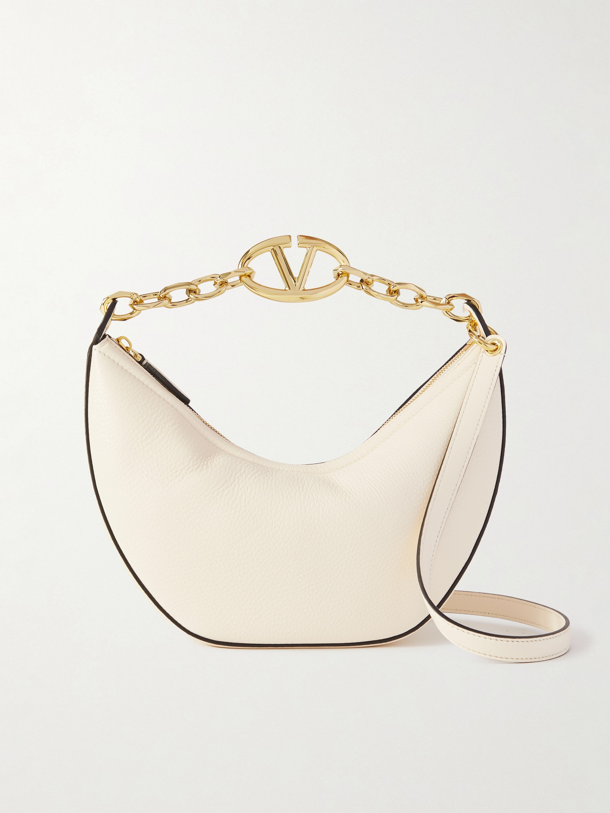 Valentino Garavani Vlogo Small Textured-leather Shoulder Bag In White