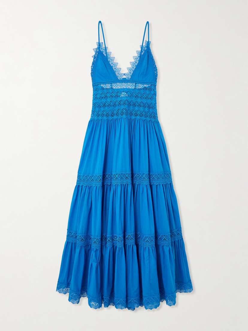 Charo Ruiz Cindy Tiered Lace-trimmed Cotton-blend Maxi Dress