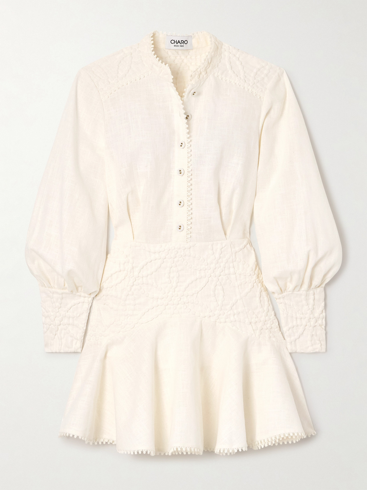 Charo Ruiz - Lully Cloqué-paneled Ramie-blend Mini Dress - White