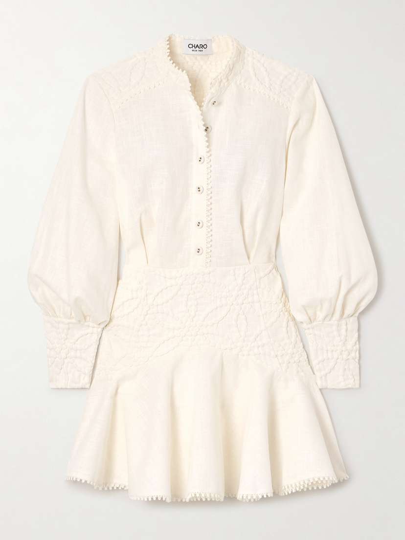Charo Ruiz Lully Cloqué-paneled Ramie-blend Mini Dress