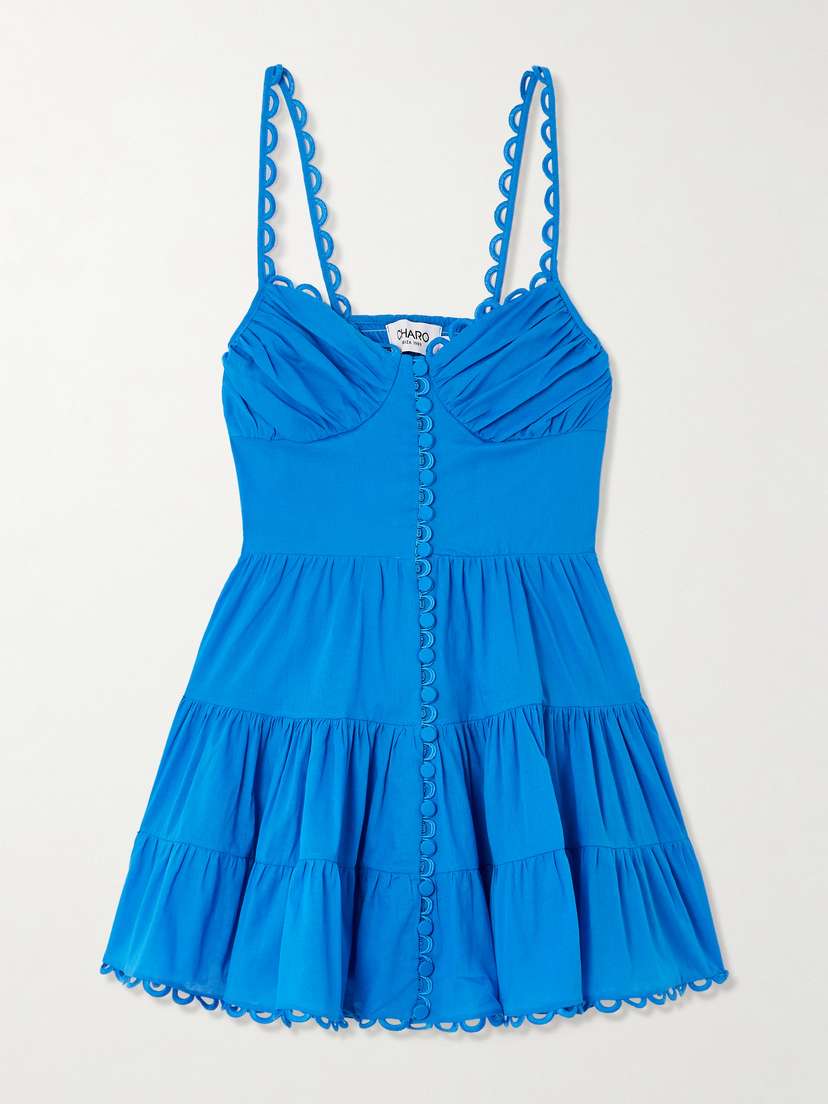 Charo Ruiz Angy Tiered Embroidered Cotton-blend Mini Corset Dress