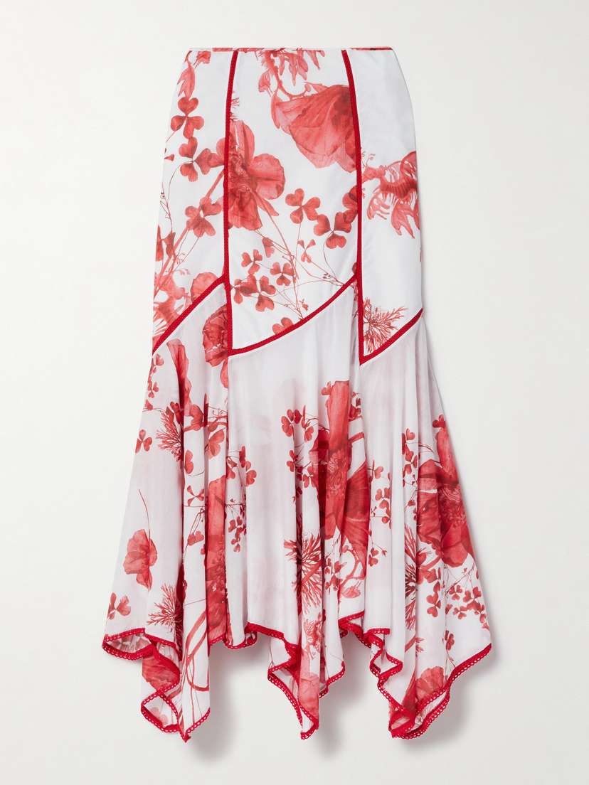 Charo Ruiz Nopy Asymmetric Scalloped Floral-print Cotton-blend Skirt
