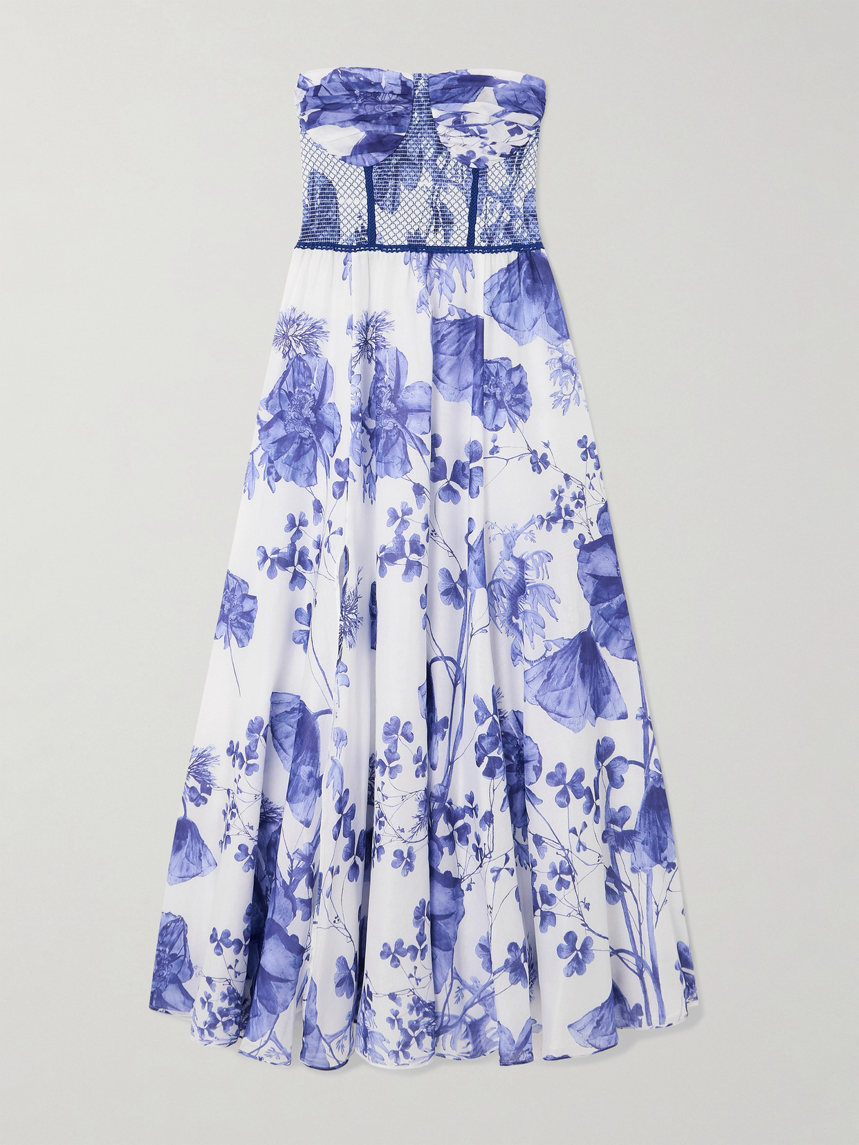 Charo Ruiz - Kolay Strapless Smocked Floral-print Cotton-blend Maxi Dress - Blue