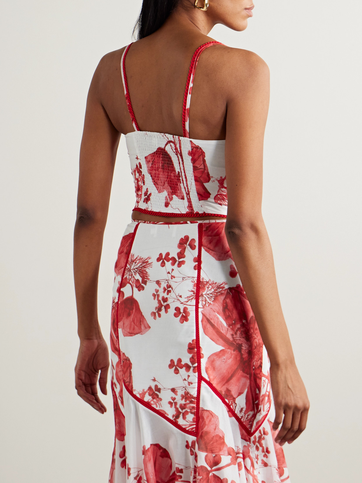 Peisy Cropped Scalloped Floral-Print Cotton-Blend Bustier Top
