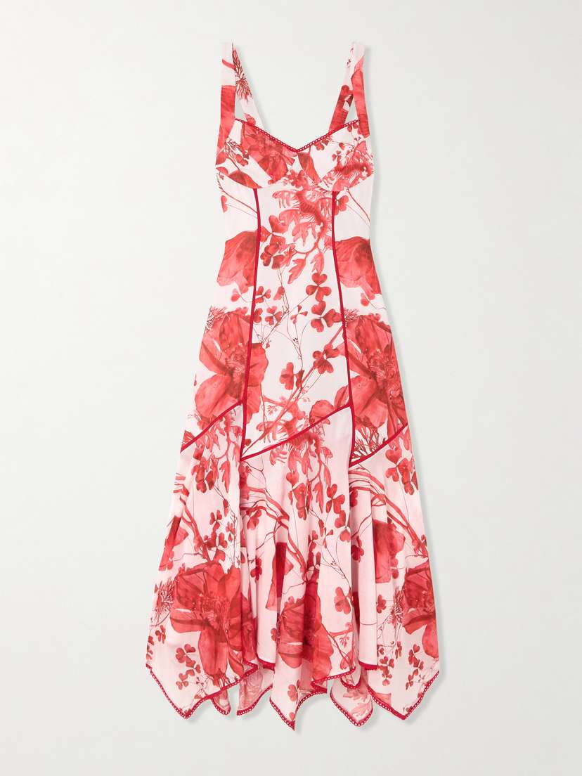 Charo Ruiz Yurik Guipure Lace-trimmed Floral-print Cotton-blend Voile Midi Dress - x large