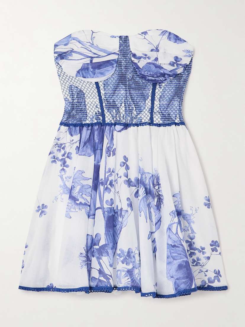 Charo Ruiz Gueily Guipure Lace-trimmed Floral-print Cotton-blend Voile Mini Dress