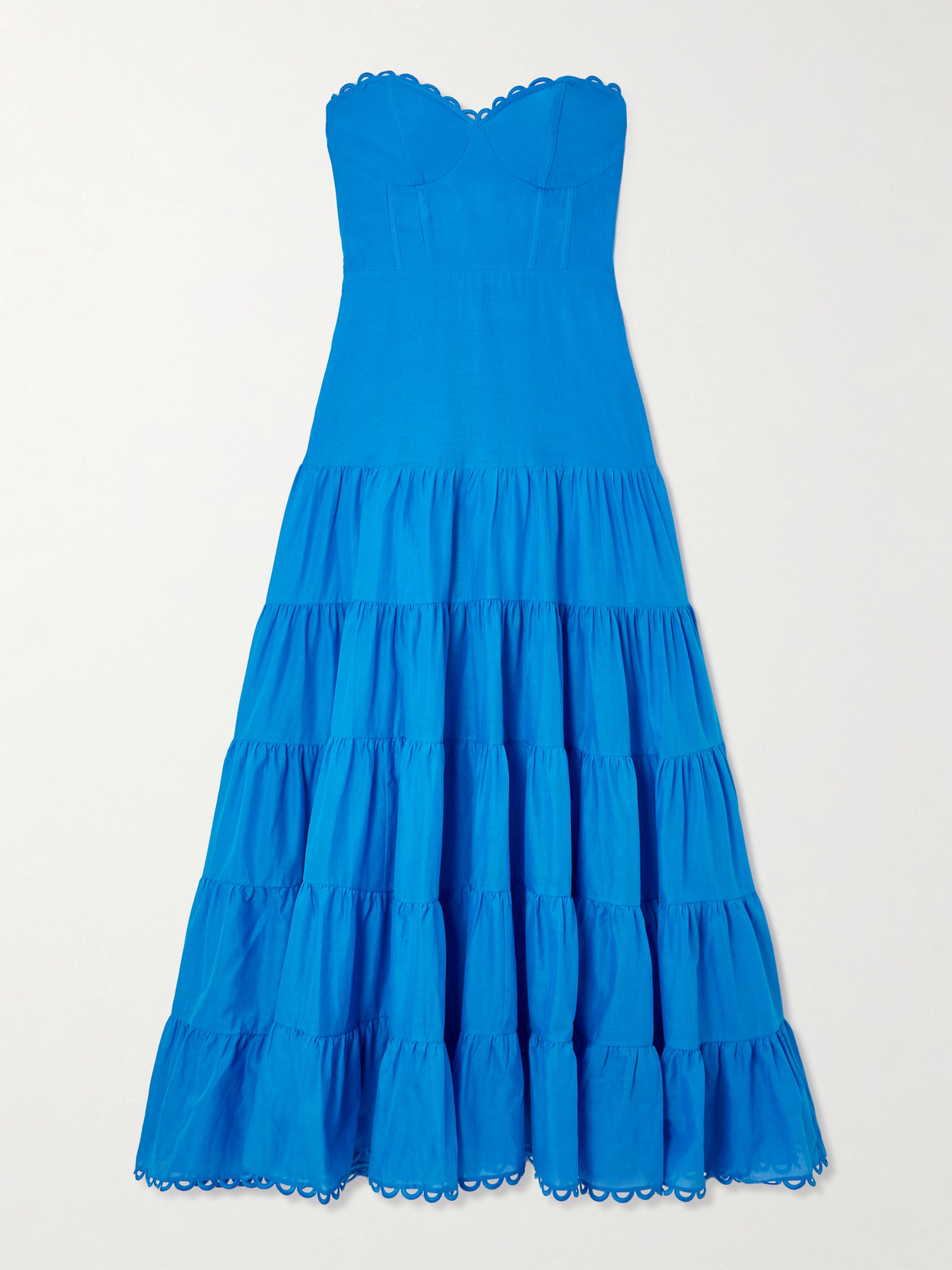 Charo Ruiz - Danny Strapless Broderie Anglaise-trimmed Tiered Cotton-blend Voile Maxi Dress - Blue