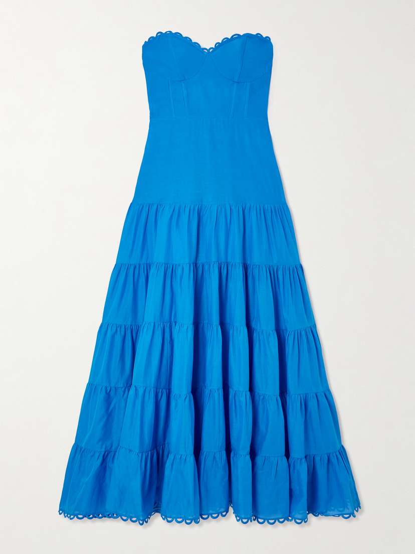 Charo Ruiz Danny Strapless Broderie Anglaise-trimmed Tiered Cotton-blend Voile Maxi Dress