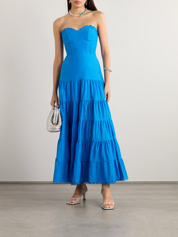 Charo Ruiz Danny strapless broderie anglaise-trimmed tiered cotton-blend voile maxi dress
