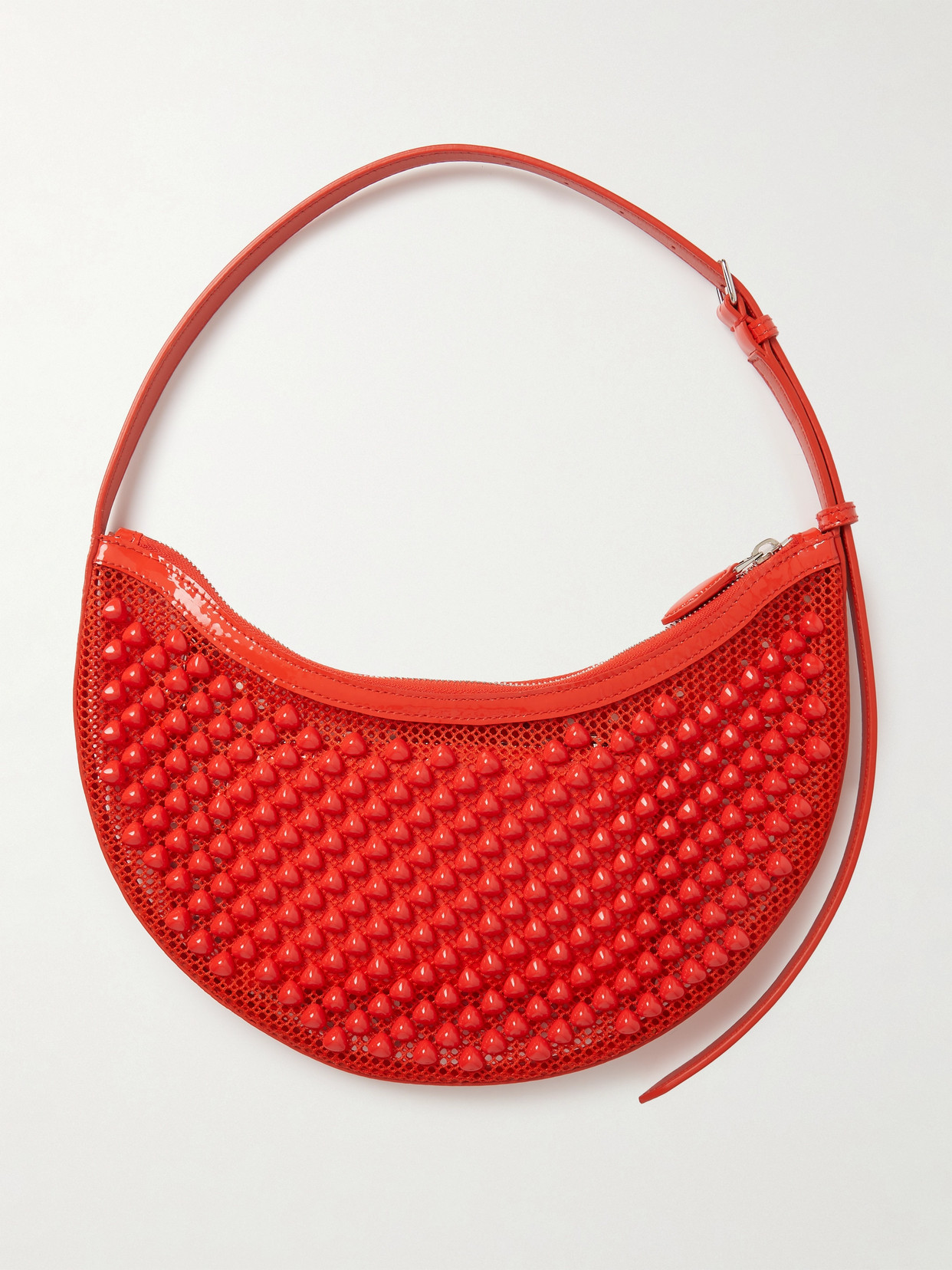 Alaïa Demi Leather-trimmed Embellished Mesh Shoulder Bag In Orange