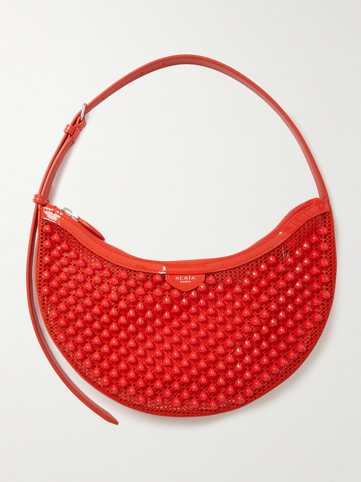 Alaïa Demi Leather-trimmed Embellished Mesh Shoulder Bag In Orange