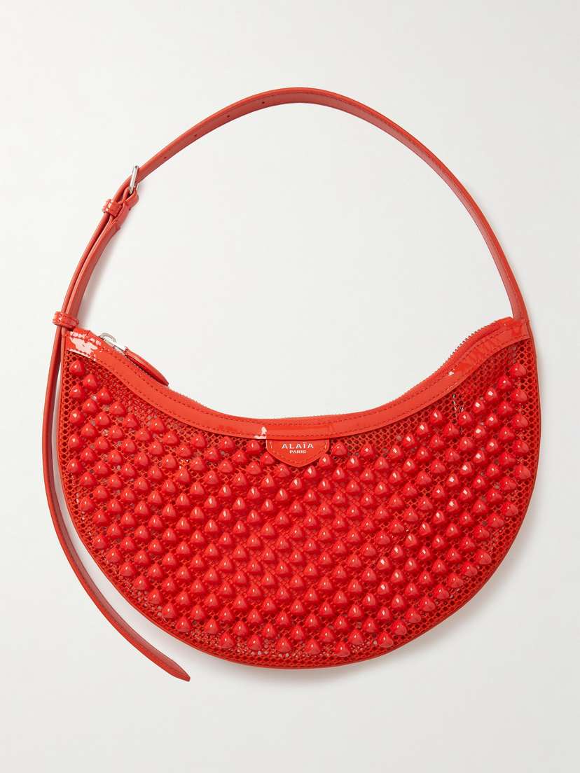 Alaïa Demi Leather-trimmed Embellished Mesh Shoulder Bag