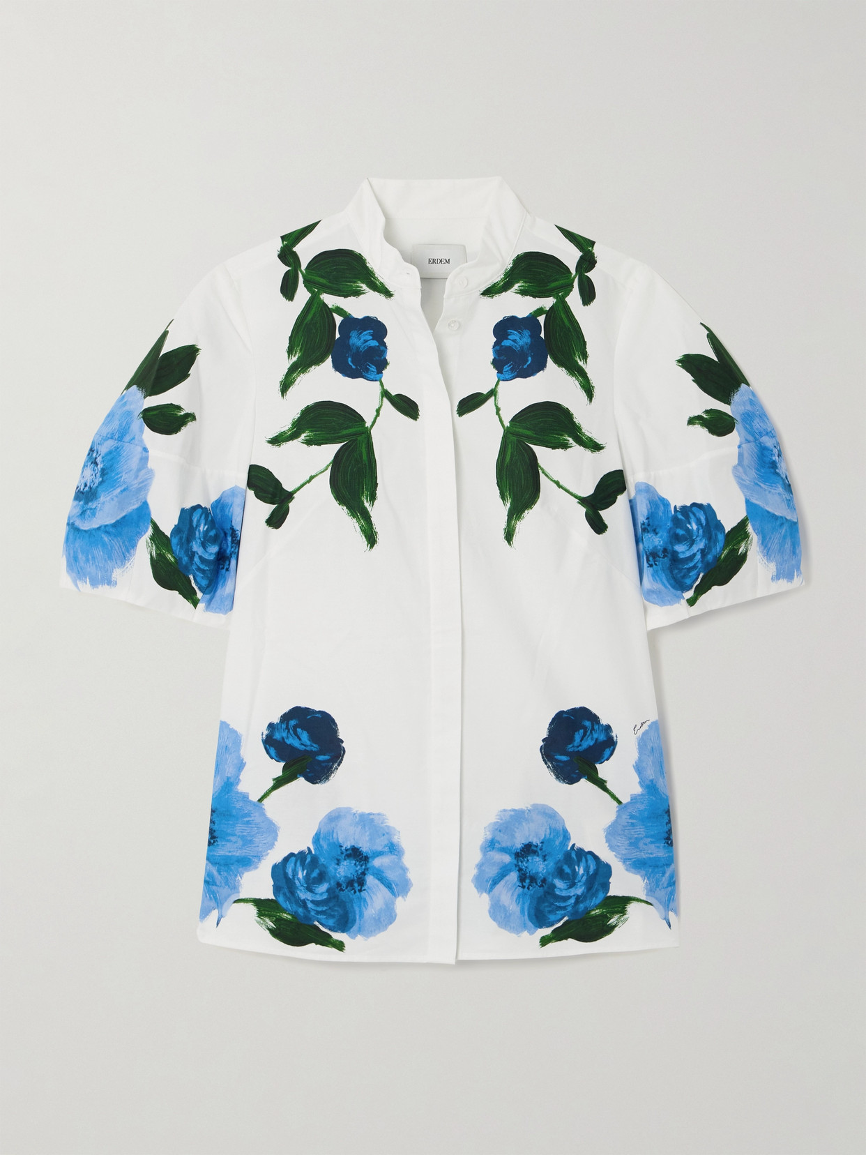 ERDEM FLORAL-PRINT COTTON-POPLIN BLOUSE