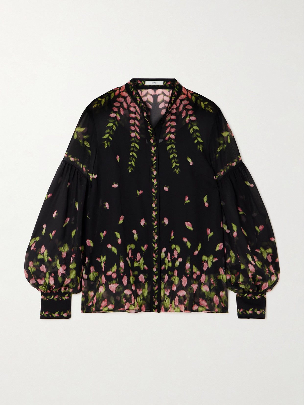 Erdem Floral-print Silk-chiffon Blouse In Black