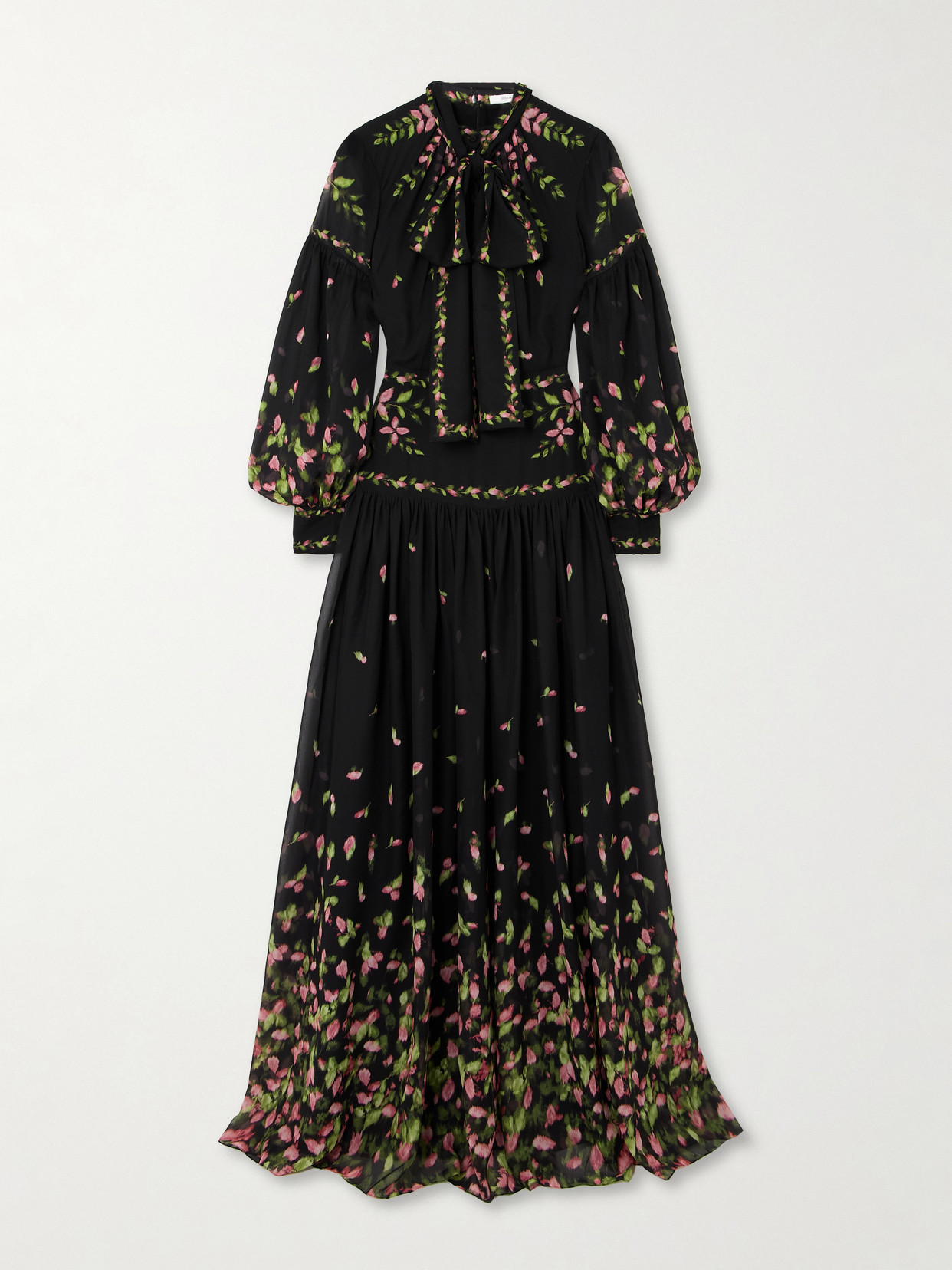 Erdem Tie-detailed Floral-print Silk-georgette Gown In Black