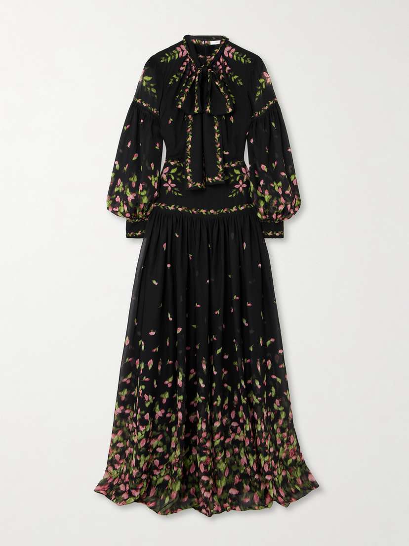 Erdem Tie-detailed Floral-print Silk-georgette Gown - UK 20