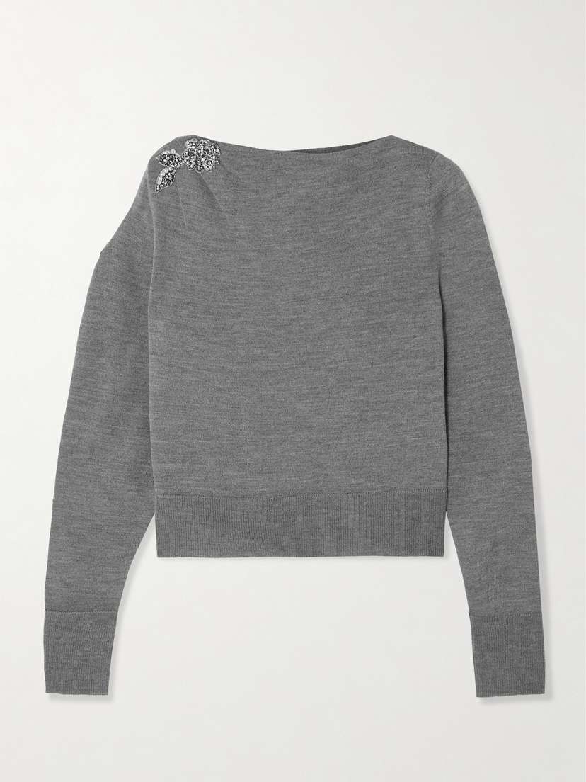 Erdem Draped Embellished Cutout Wool Sweater