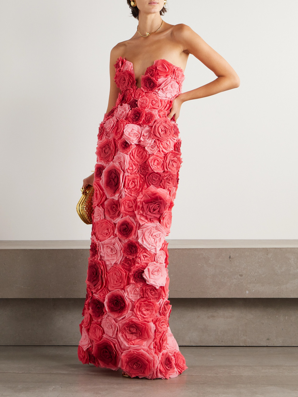 Erdem Embellished Off-the-shoulder Silk-chiffon Gown In Pink