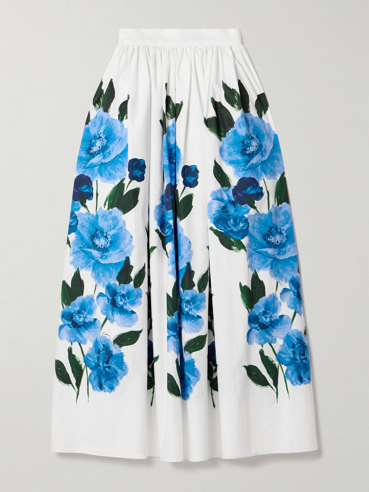 Erdem - Gathered Floral-print Cotton-poplin Midi Skirt - Blue