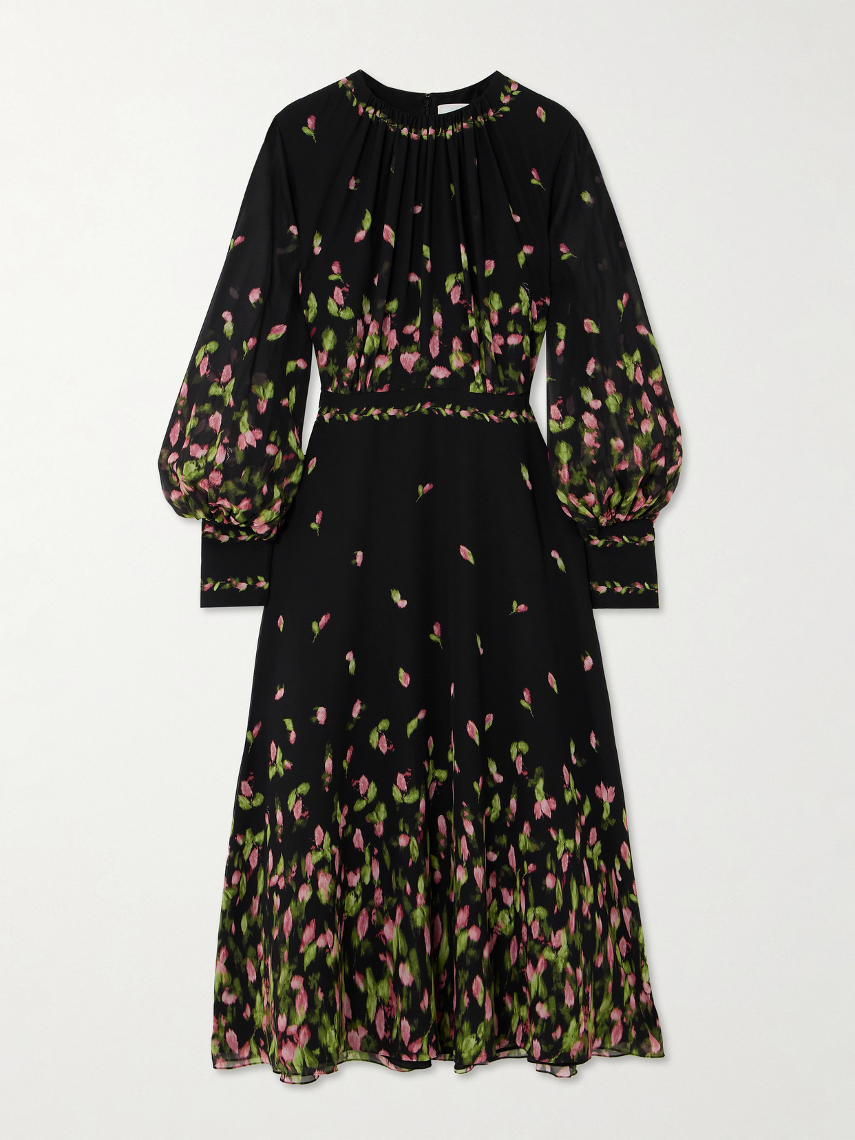 Erdem - Gathered Floral-print Silk-georgette Midi Dress - Black