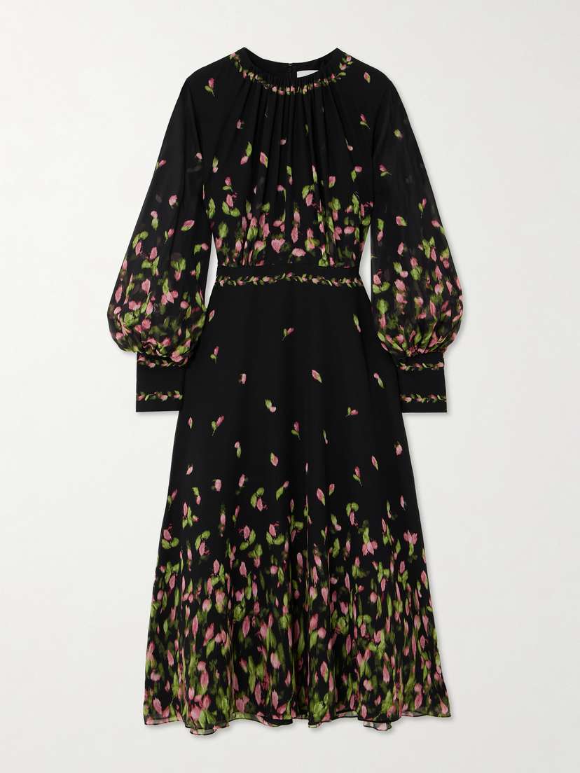 Erdem Gathered Floral-print Silk-georgette Midi Dress - UK 16