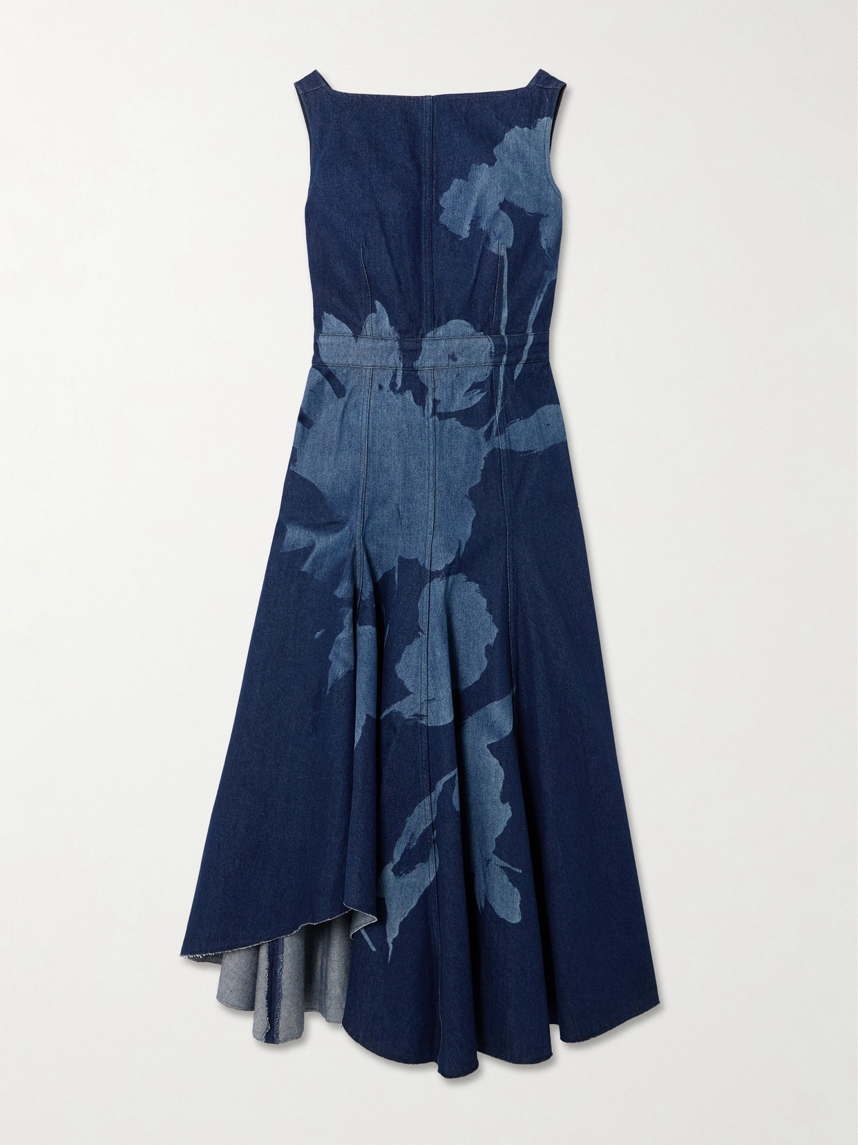 Erdem - Asymmetric Floral-print Denim Midi Dress - Blue