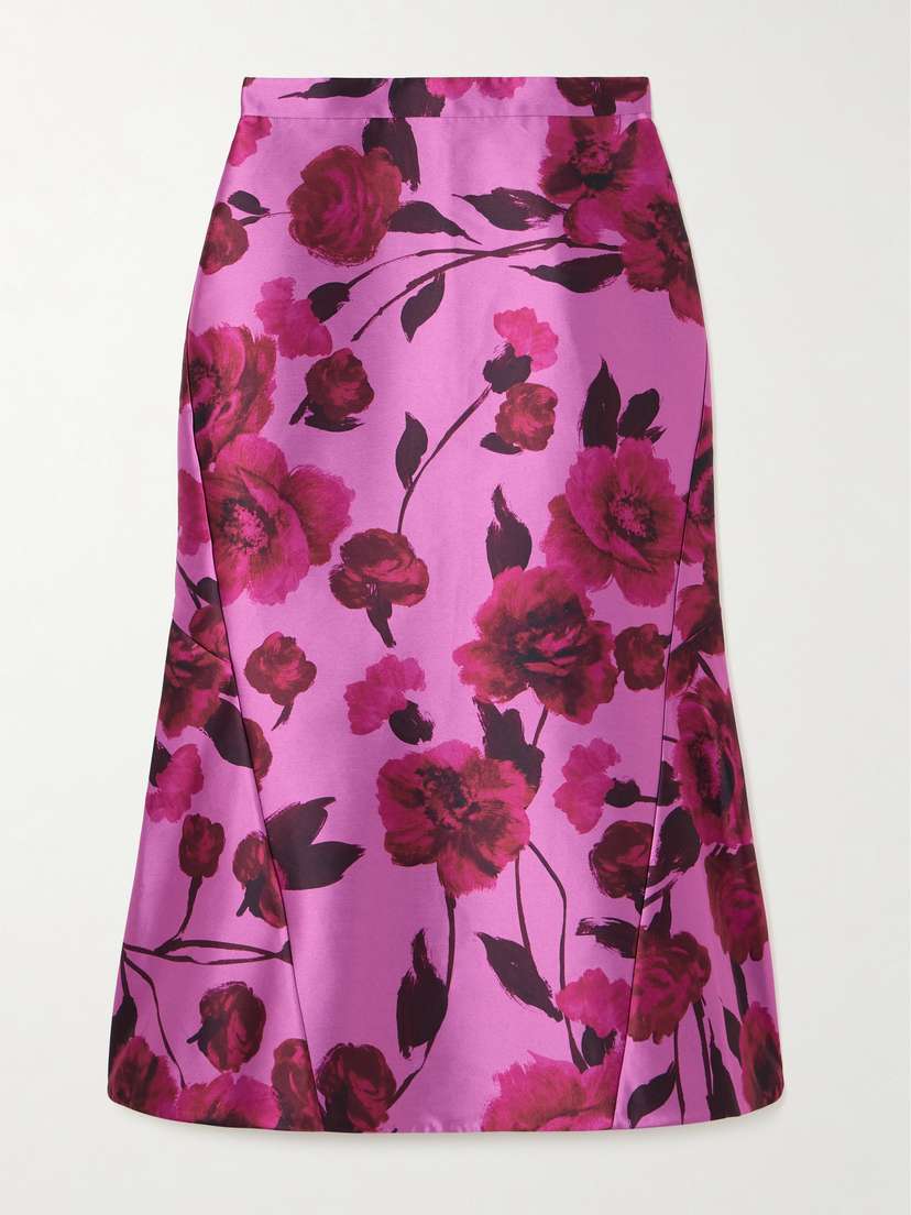 Erdem Floral-print Paneled Cotton-blend Faille Midi Skirt