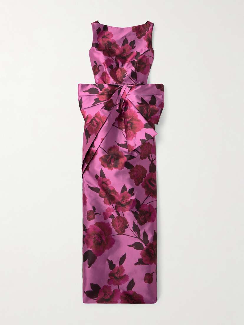 Erdem Bow-embellished Floral-print Cotton-blend Mikado Gown
