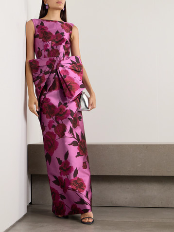 Erdem Bow-embellished floral-print cotton-blend mikado gown