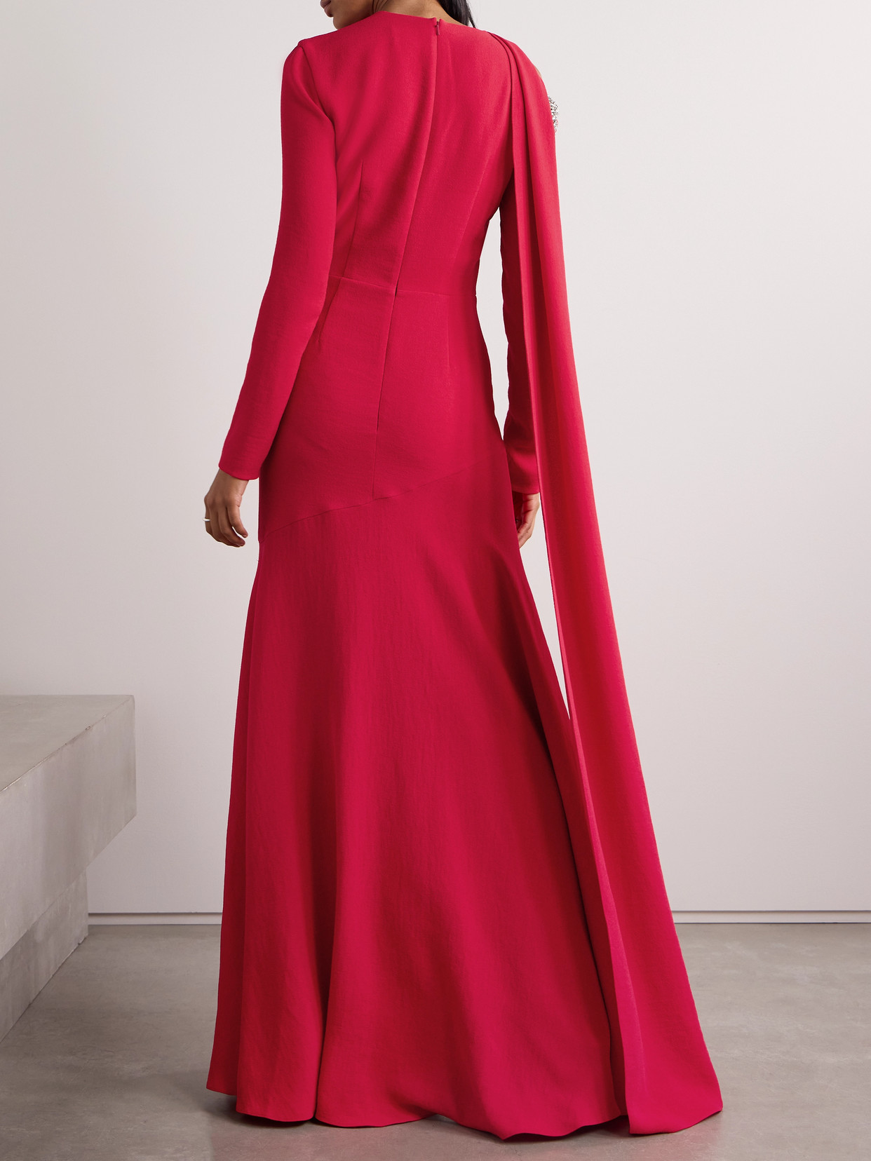 Erdem Cold-shoulder Crystal-embellished Draped Recycled-crepe Gown In Red