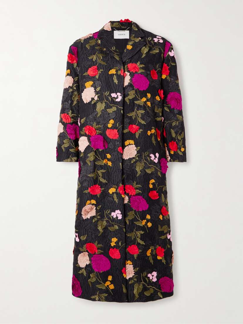 Erdem Oversized Embroidered Appliquéd Metallic Cloqué Coat