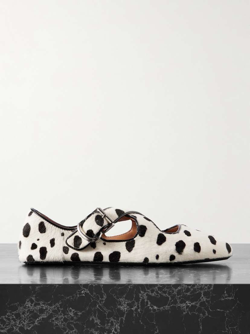 Alaïa Criss Cross Leather-trimmed Pony Hair Ballet Flats