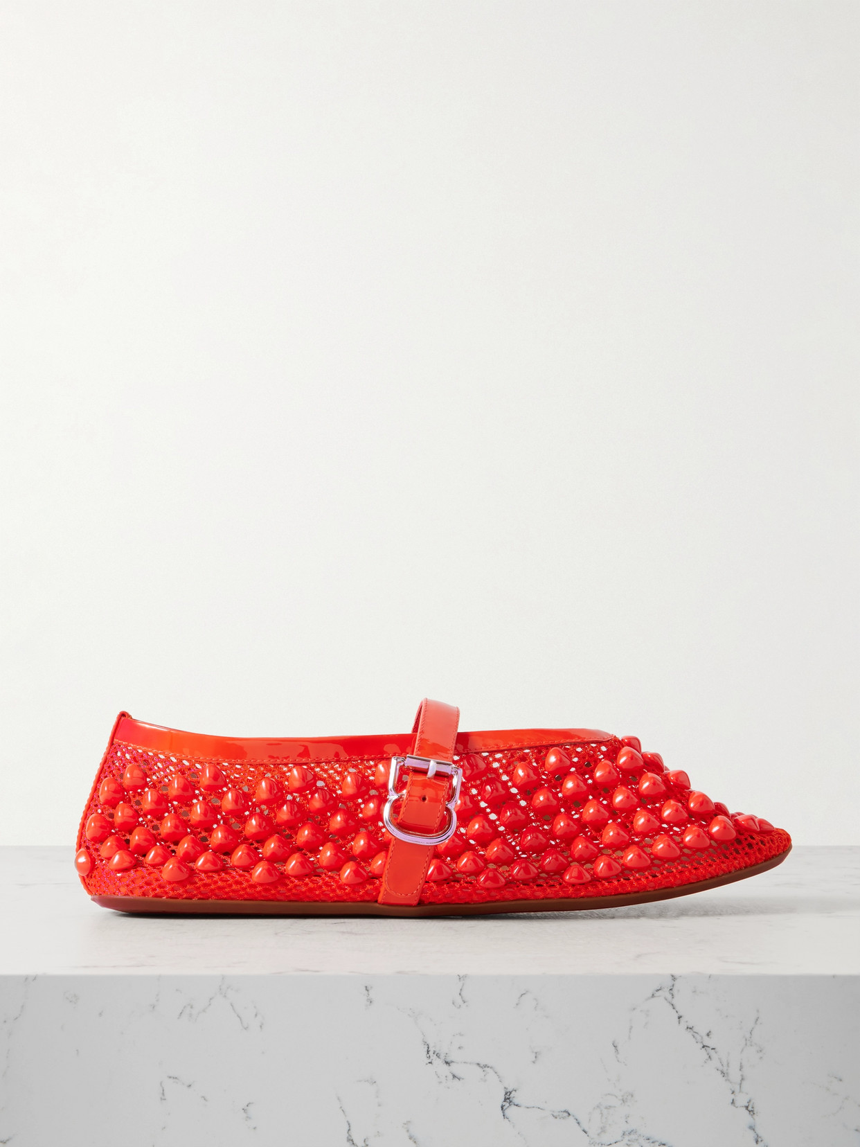 Alaïa Rivet Mesh Ballet Shoes In Red