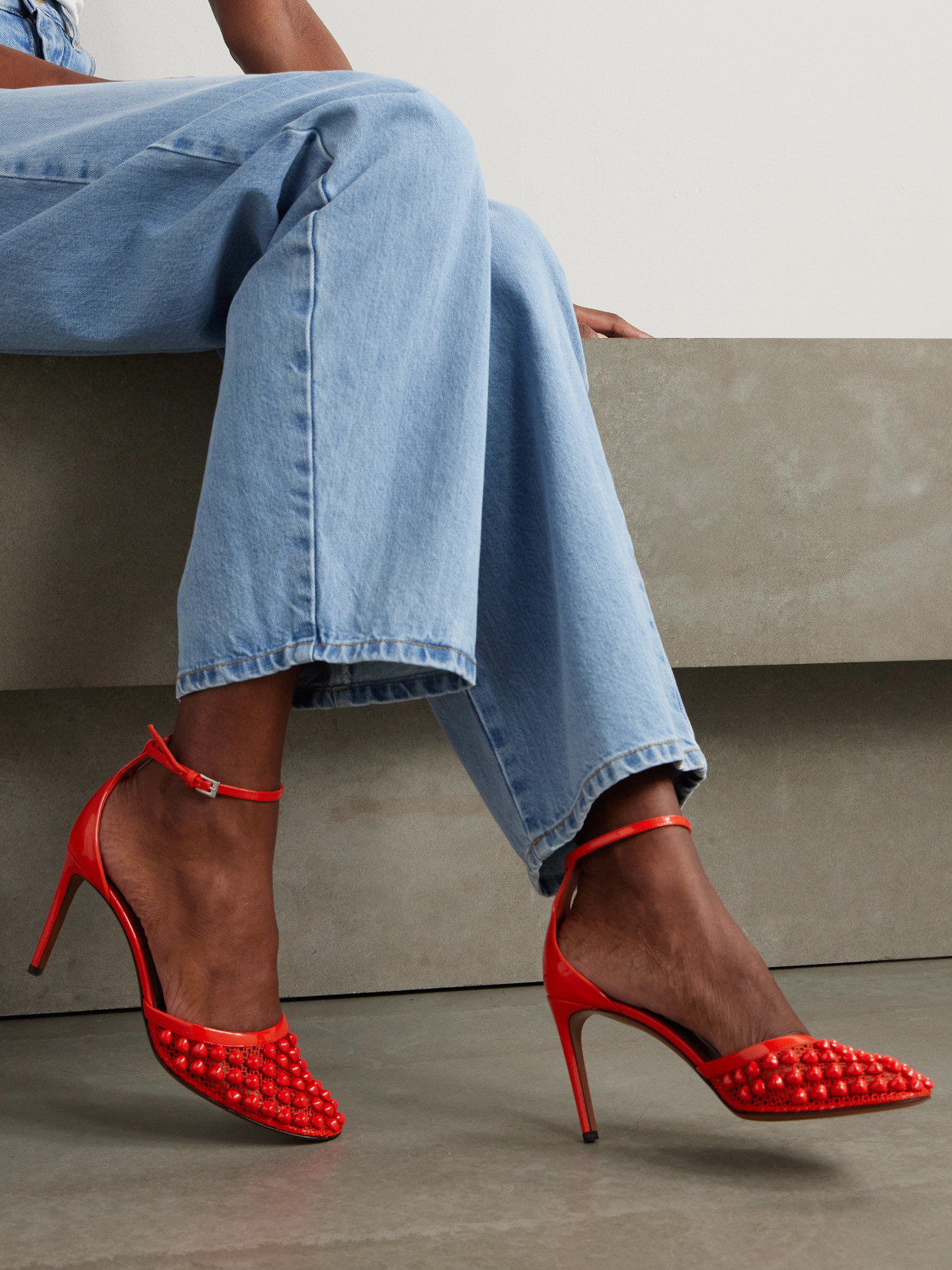 Alaïa - 90 Embellished Fishnet And Pumps