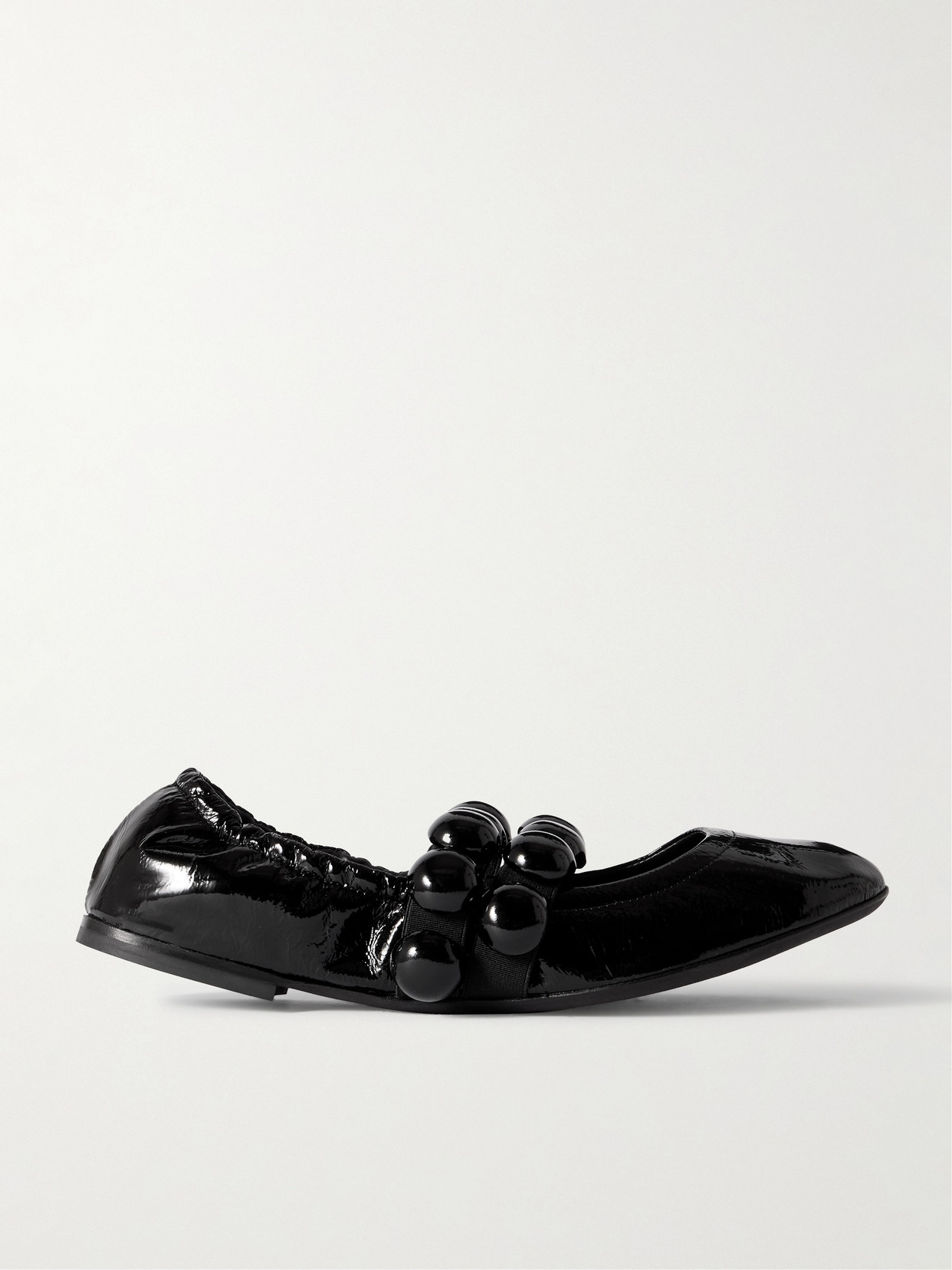 Alaïa Embellished Crinkled-leather Ballet Flats In Black