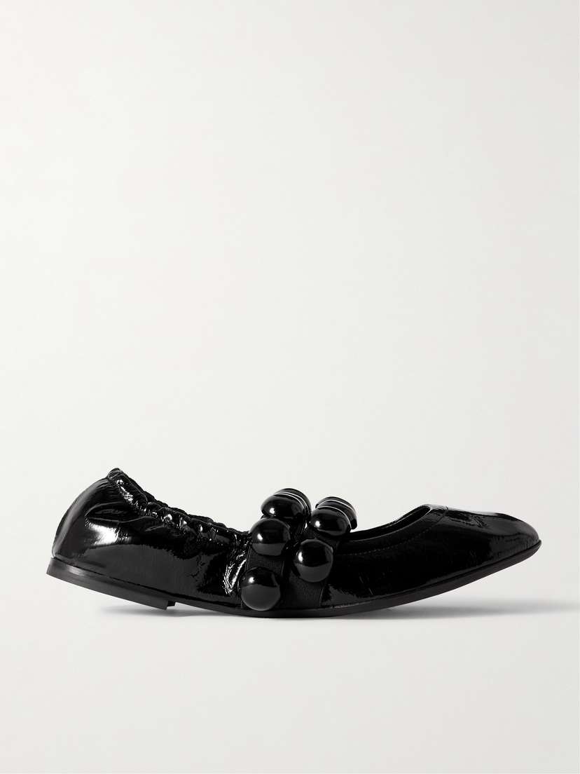 Alaïa Embellished Crinkled-leather Ballet Flats