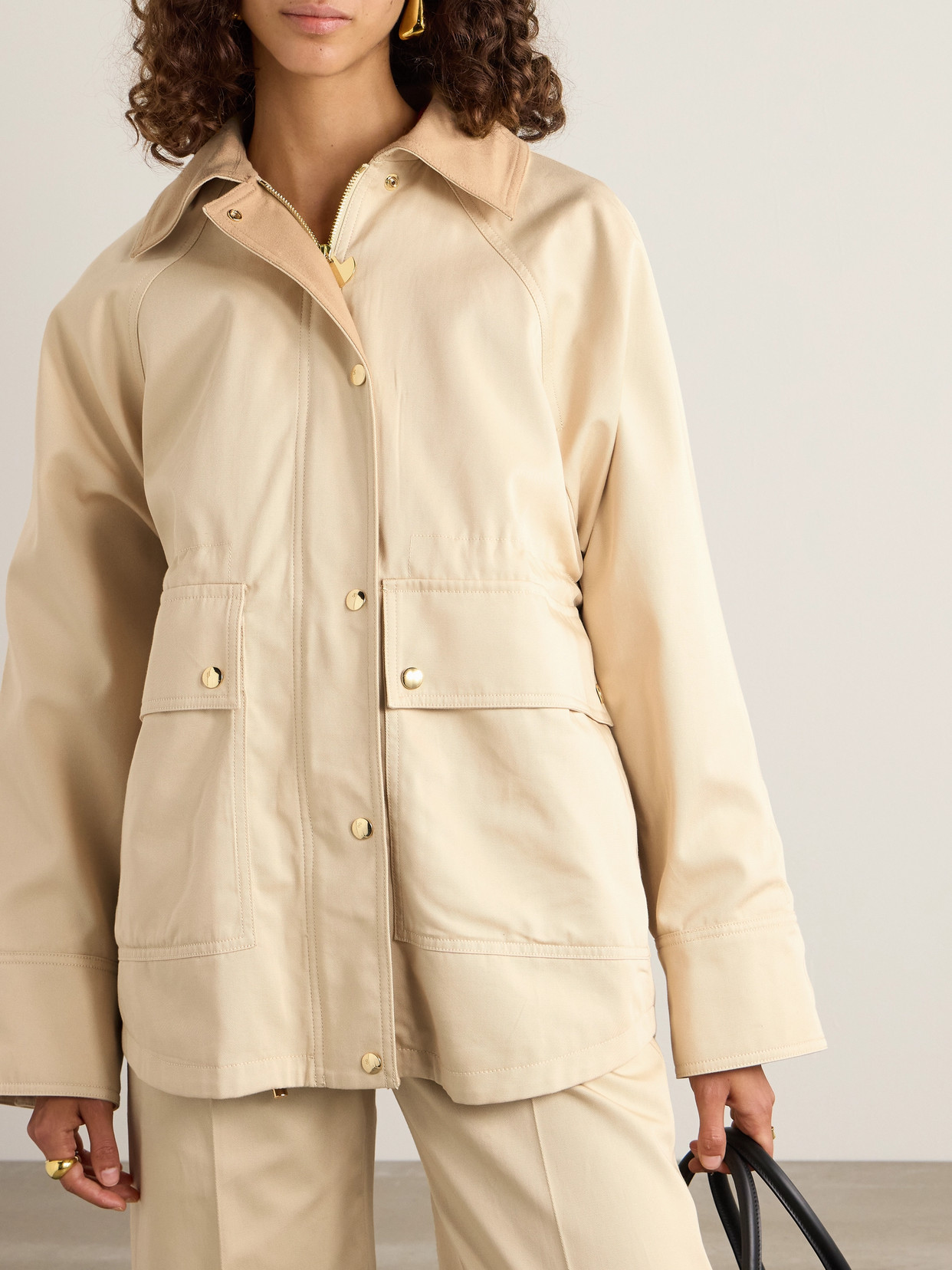 Shop Patou Wool-blend Trimmed Cotton-twill Jacket In White