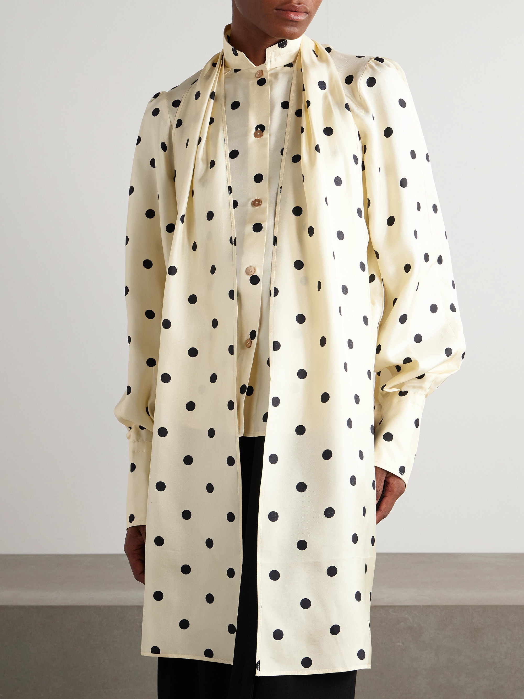 Patou Pussy-bow polka-dot silk-twill blouse