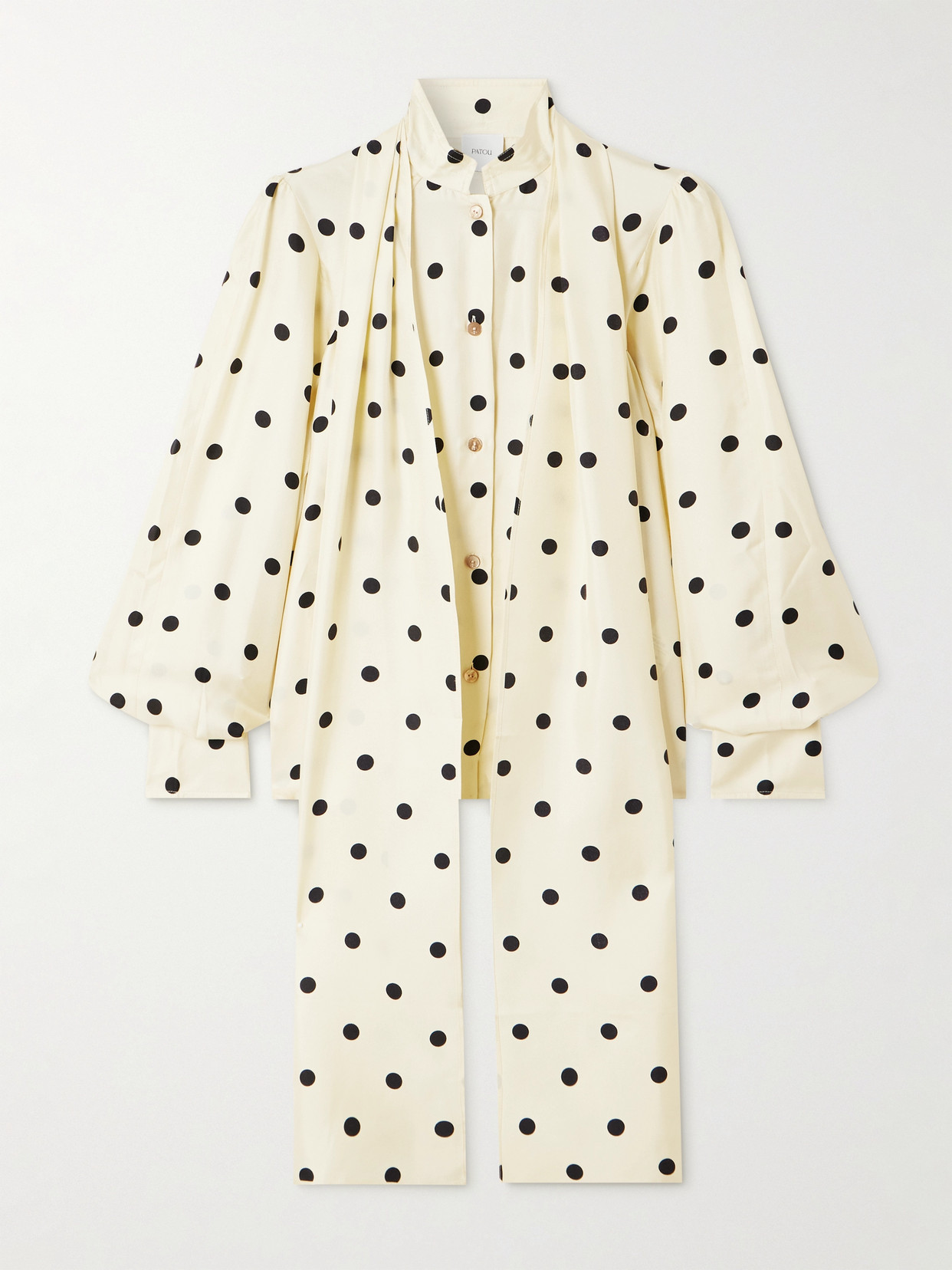 Patou Pussy-bow Polka-dot Silk-twill Blouse In Cream