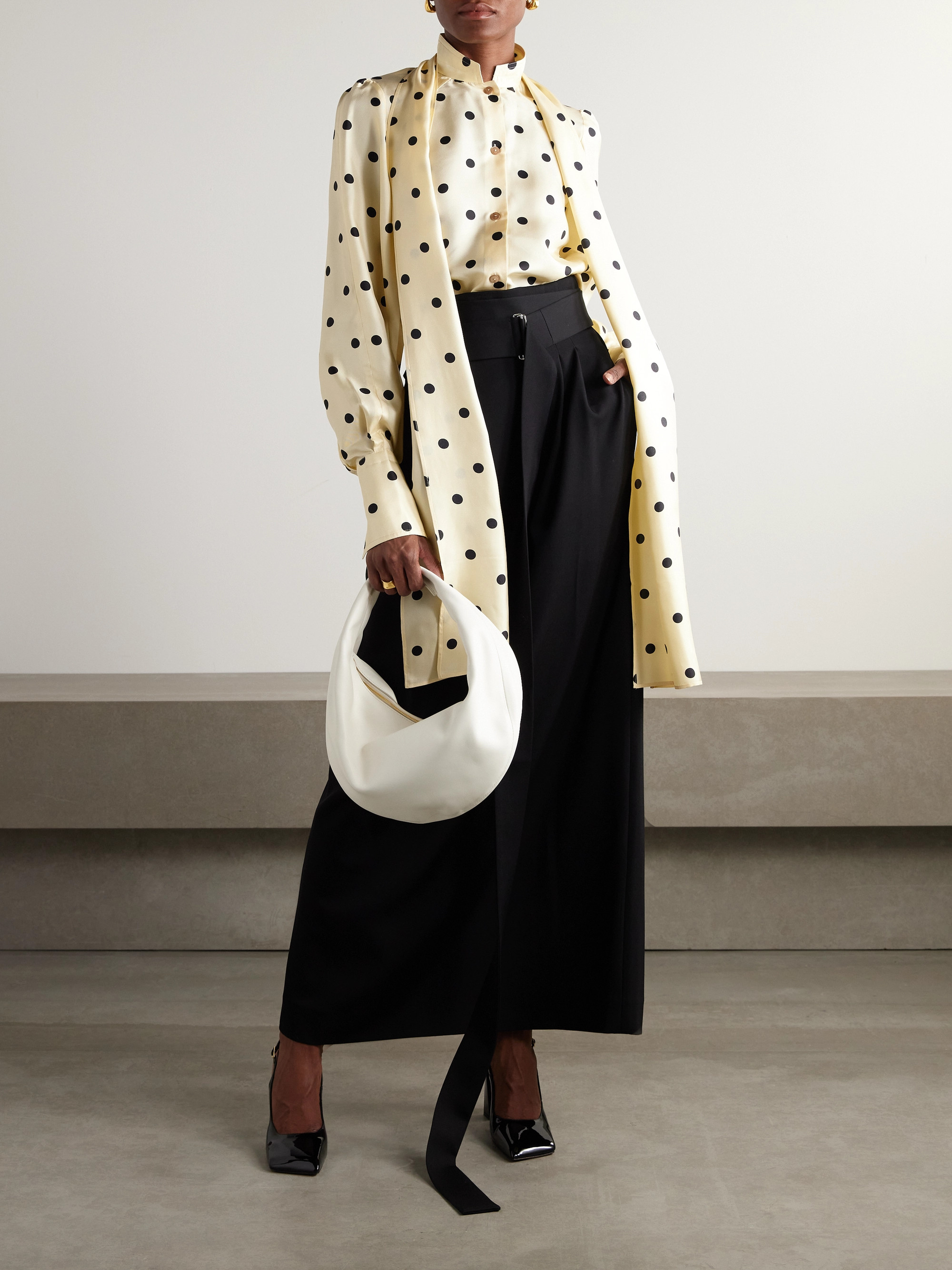 Patou Pussy-bow polka-dot silk-twill blouse