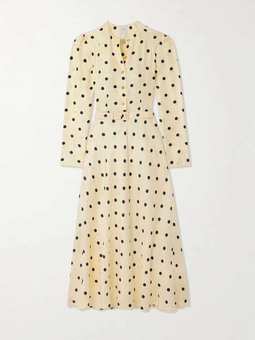 Patou Belted Polka-dot Silk-twill Midi Dress