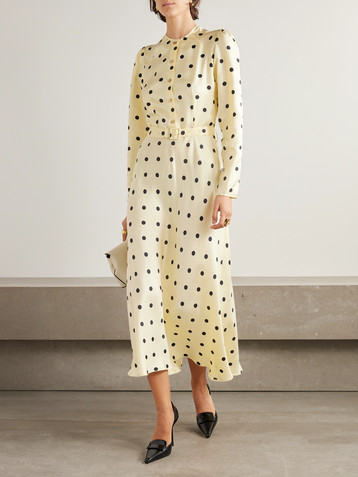 Patou Belted polka-dot silk-twill midi dress