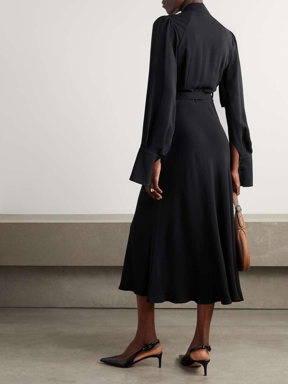 belted draped wrap-effect recycled crepe midi dress