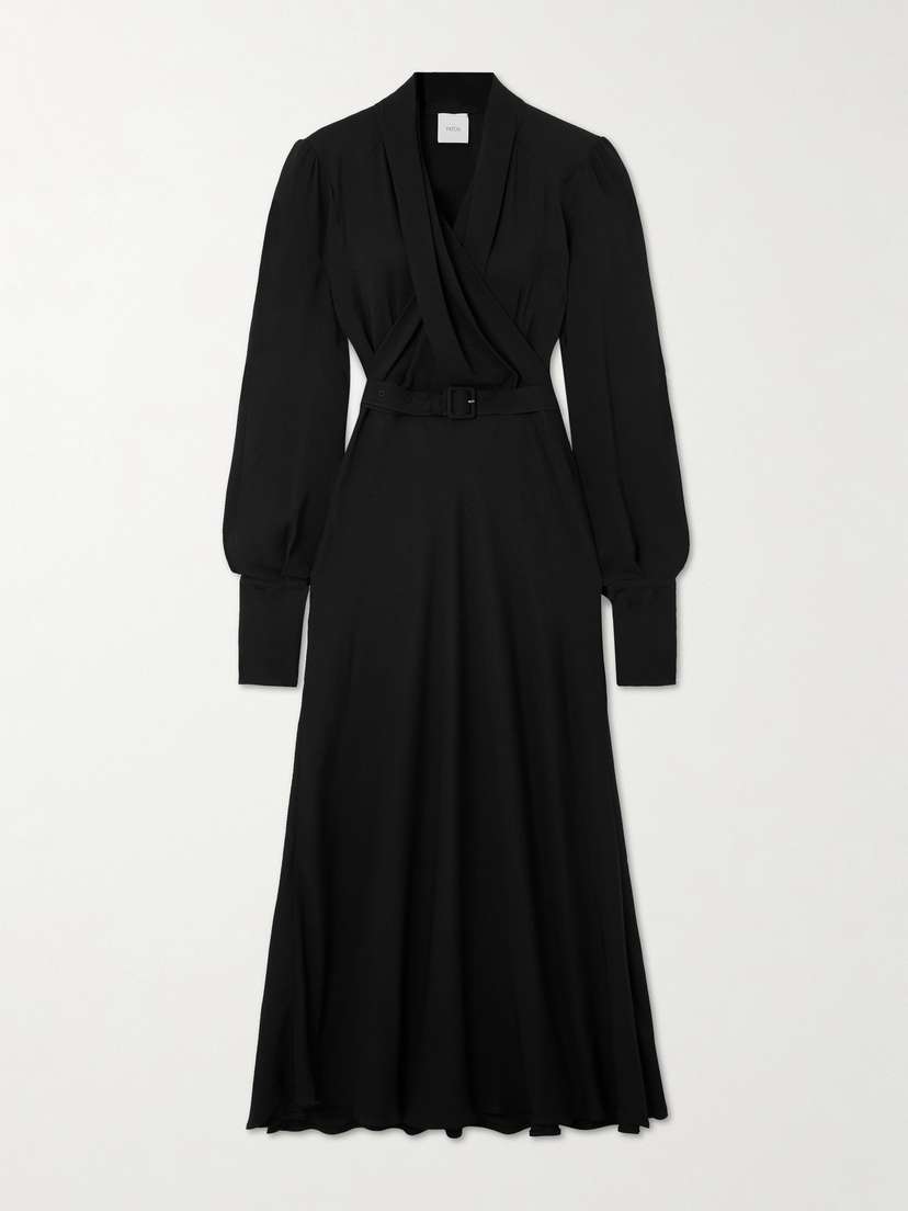 Patou Belted Draped Wrap-effect Recycled Crepe Midi Dress