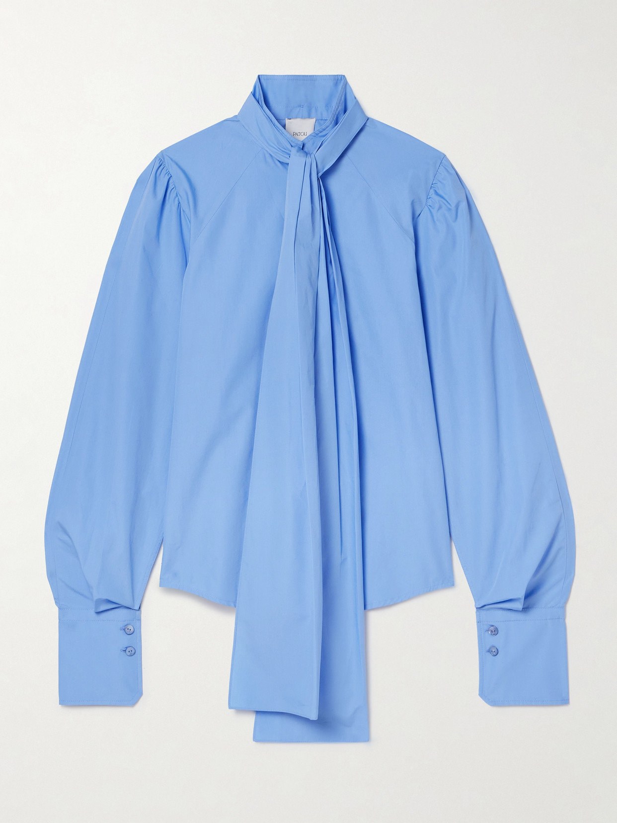Patou Pussy-bow Cotton-poplin Shirt In Blue